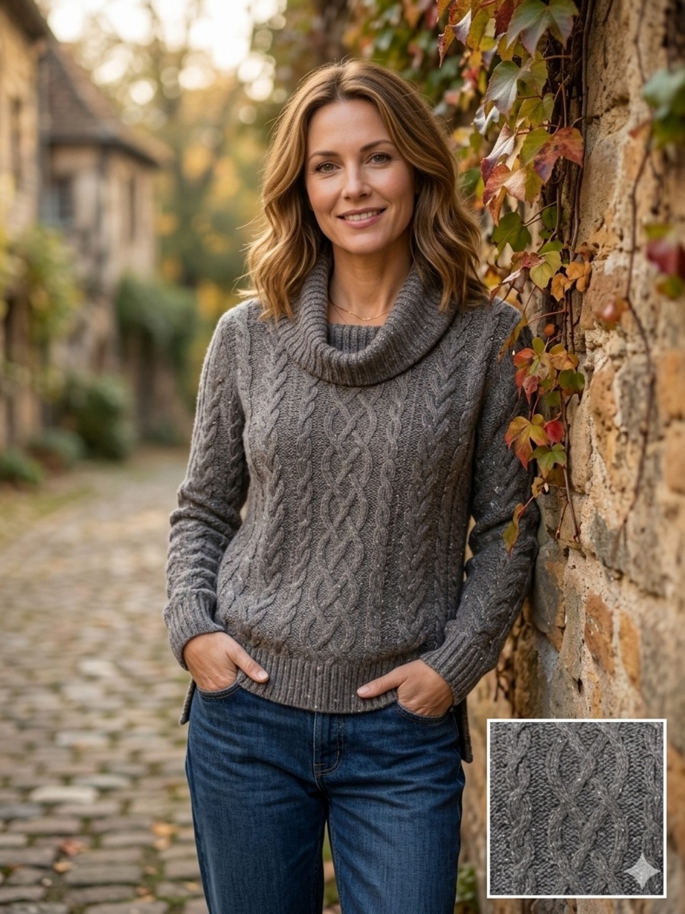 Lauren Jeans Co. Ralph Lauren Gray Cable Knit Cowl Neck Sweater - Size Medium